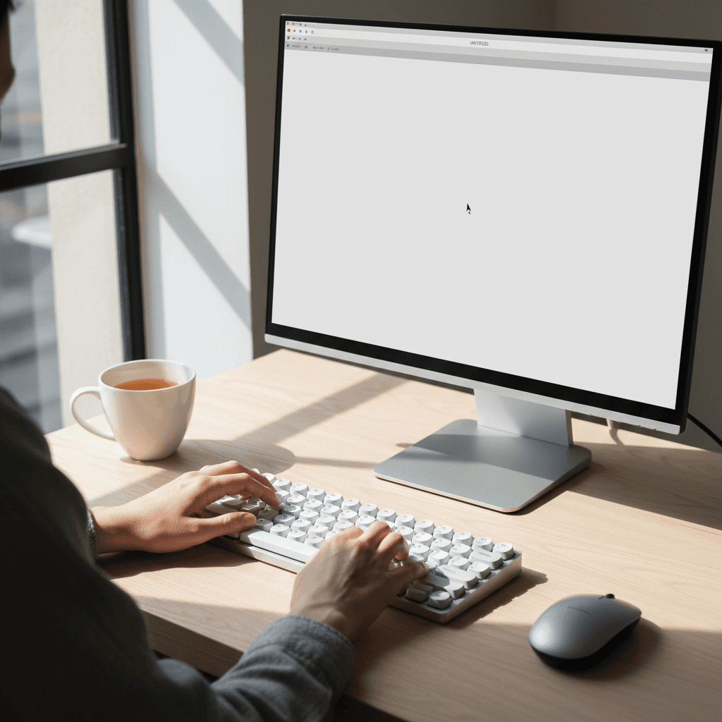 Writer actively drafting at laptop with focused expression