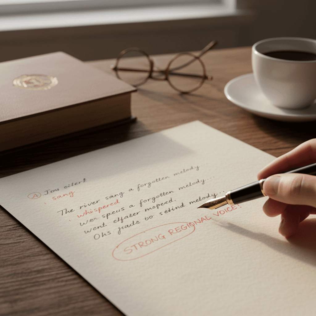 Printed manuscript pages with editorial red pen marks